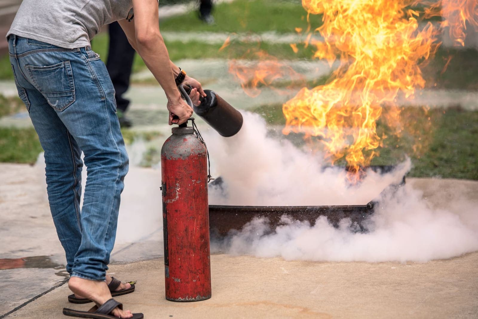 Fire-drill simulation training in a factory setting